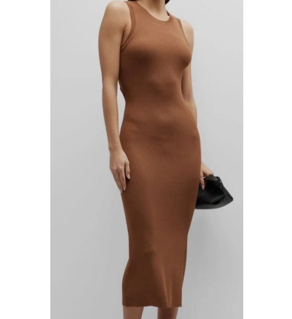 Rails Syd Toffee Brown Ribbed Knit Back Cutout Midi Dress Size XL